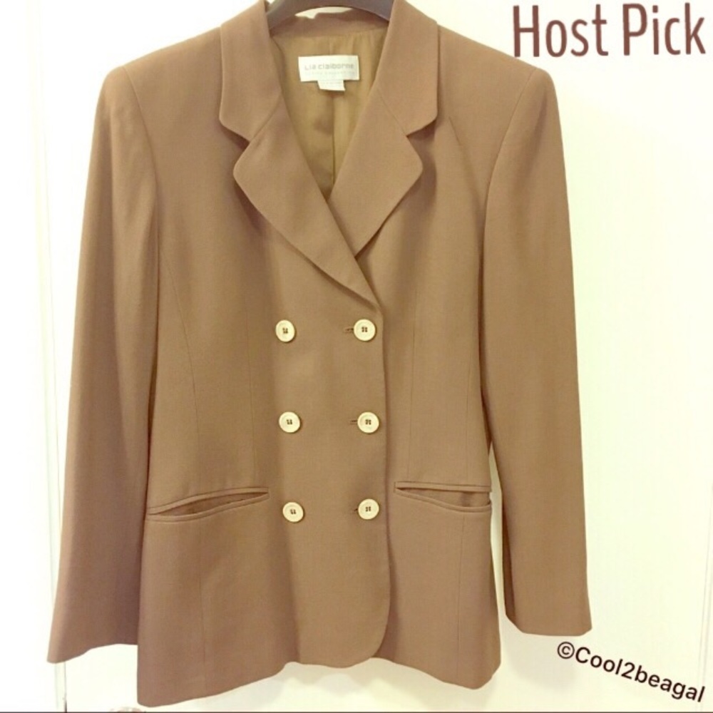 🎁 Liz Claiborne vintage brown double breasted blazer jacket 10 petite